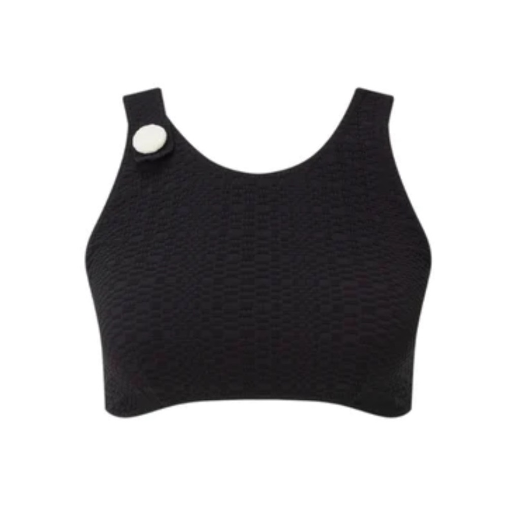 New LISA MARIE FERNANDEZ Button Black Seersucker Top Swim